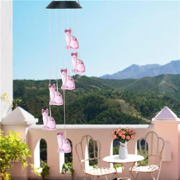 Cat Solar Wind Chimes for Outside Colors Changing Waterproof Decorative Lights - Picture 6 of 7